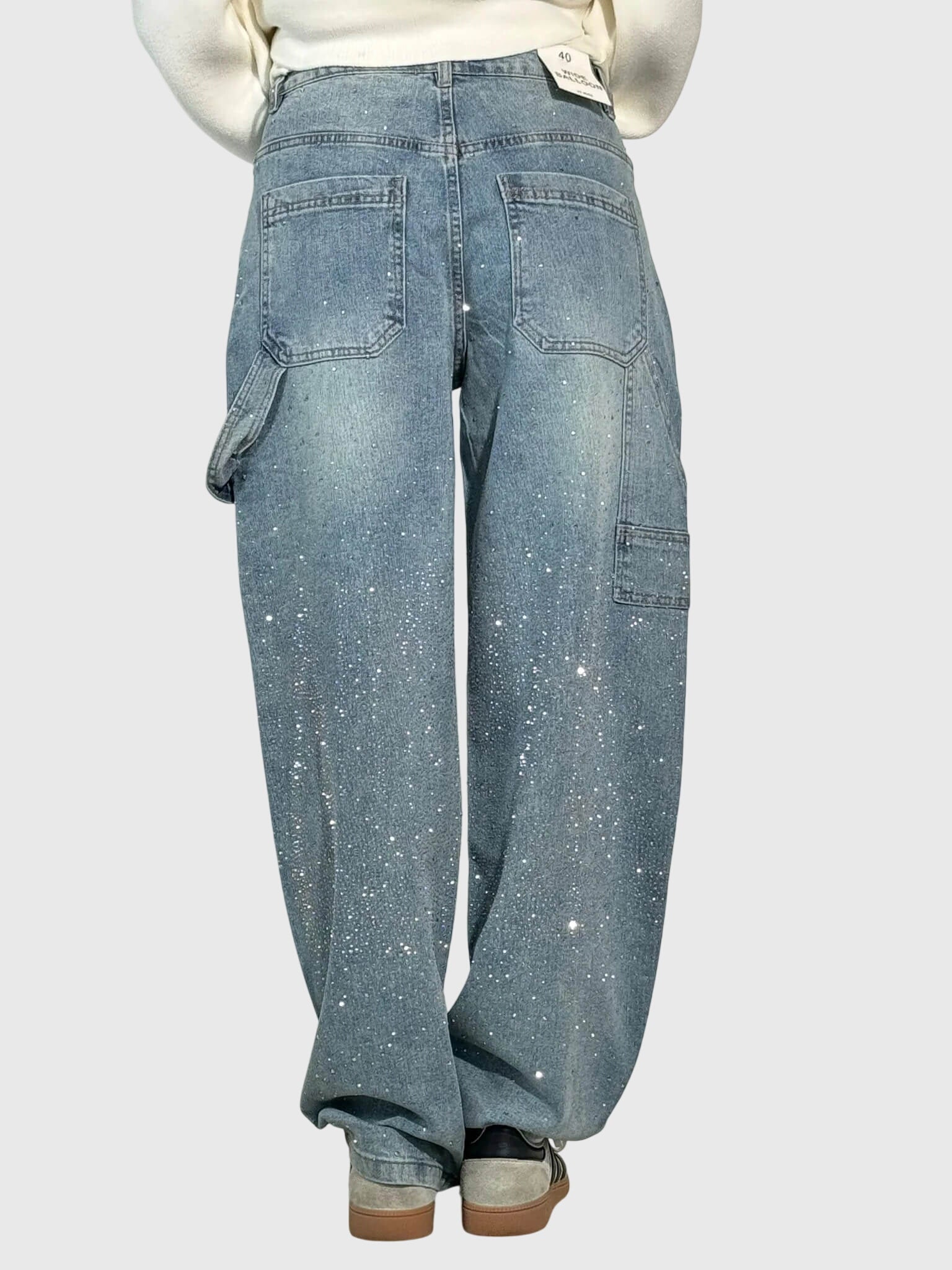 Kimberly Womens Sparkle Diamond Denim Pants With Loose Fit by Selouva
