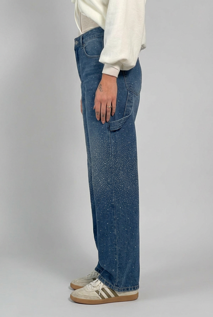 Kimberly Womens Sparkle Diamond Denim Pants With Loose Fit by Selouva