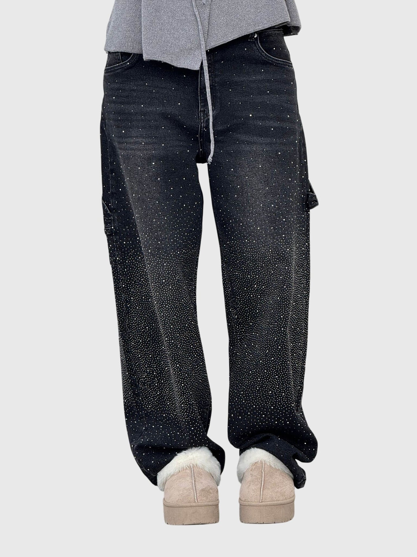 Kimberly Womens Sparkle Diamond Denim Pants With Loose Fit by Selouva