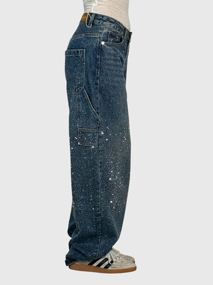 Kimberly Womens Sparkle Diamond Denim Pants With Loose Fit by Selouva