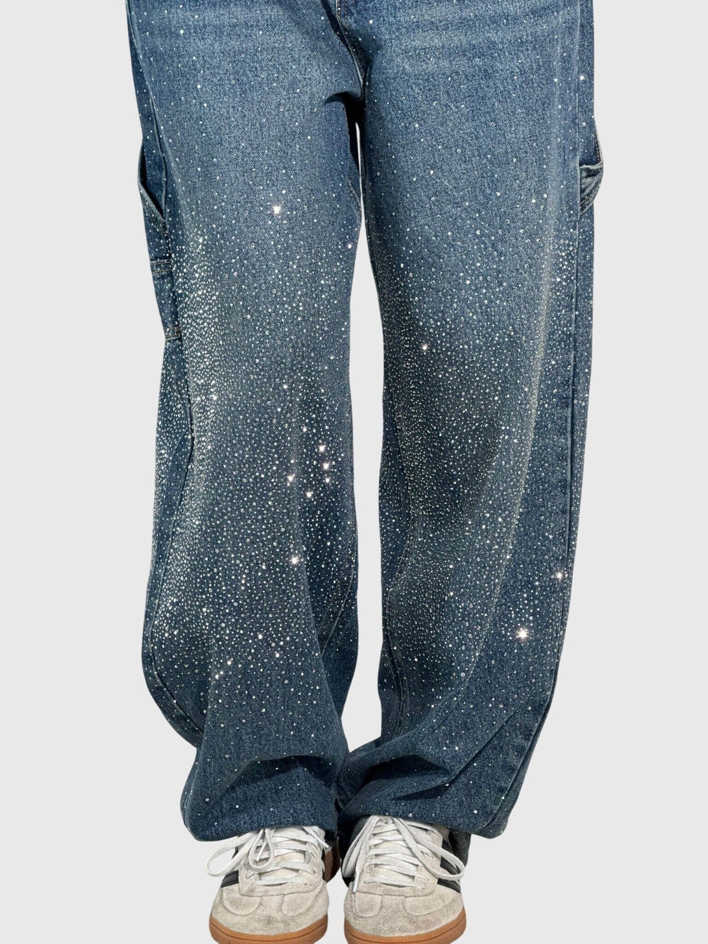 Kimberly Womens Sparkle Diamond Denim Pants With Loose Fit by Selouva