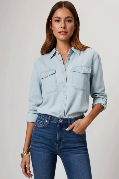 Women's Denim Shirt with Cuffs for Warm Days by Selouva