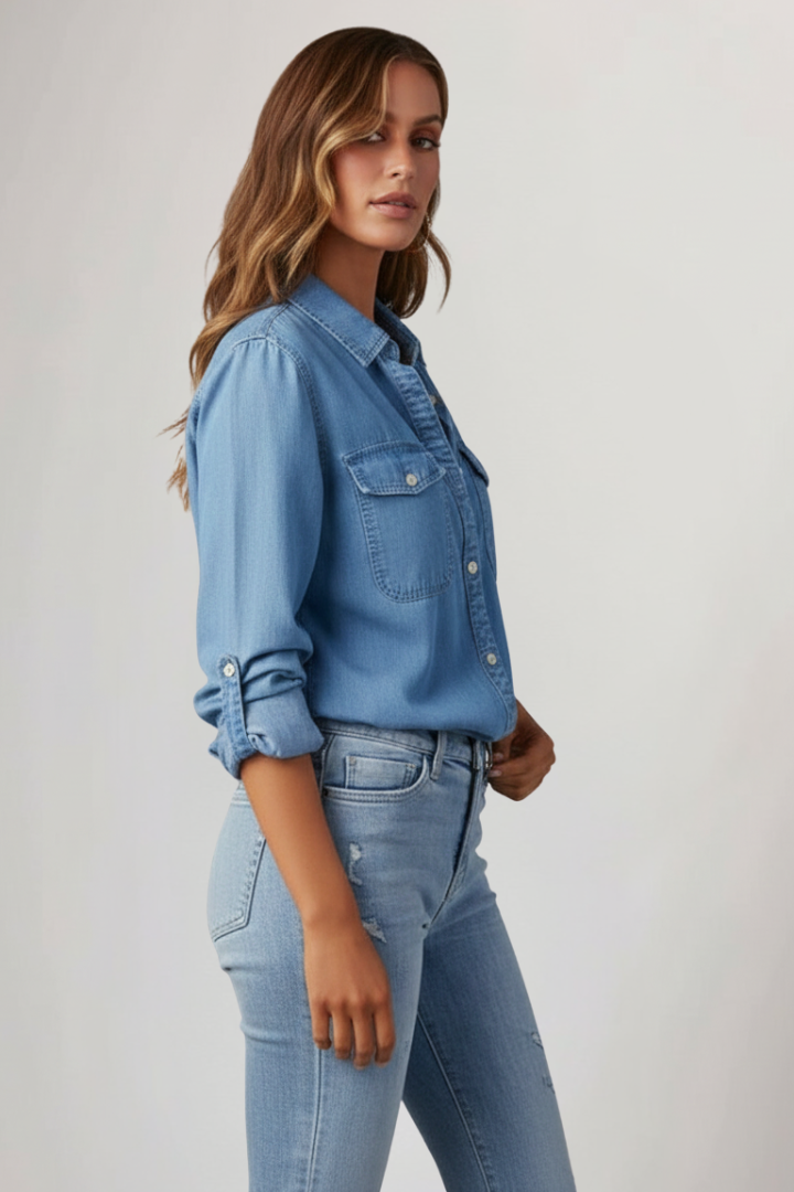 Women's Denim Shirt with Cuffs for Warm Days by Selouva