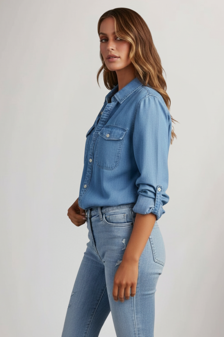 Women's Denim Shirt with Cuffs for Warm Days by Selouva