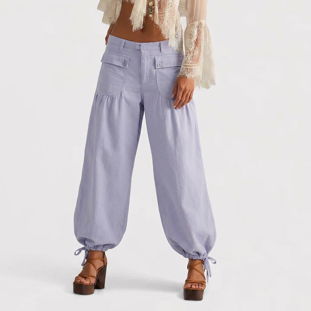 Lani Denim Wide Leg Pants With Double Pleated Pockets by Selouva