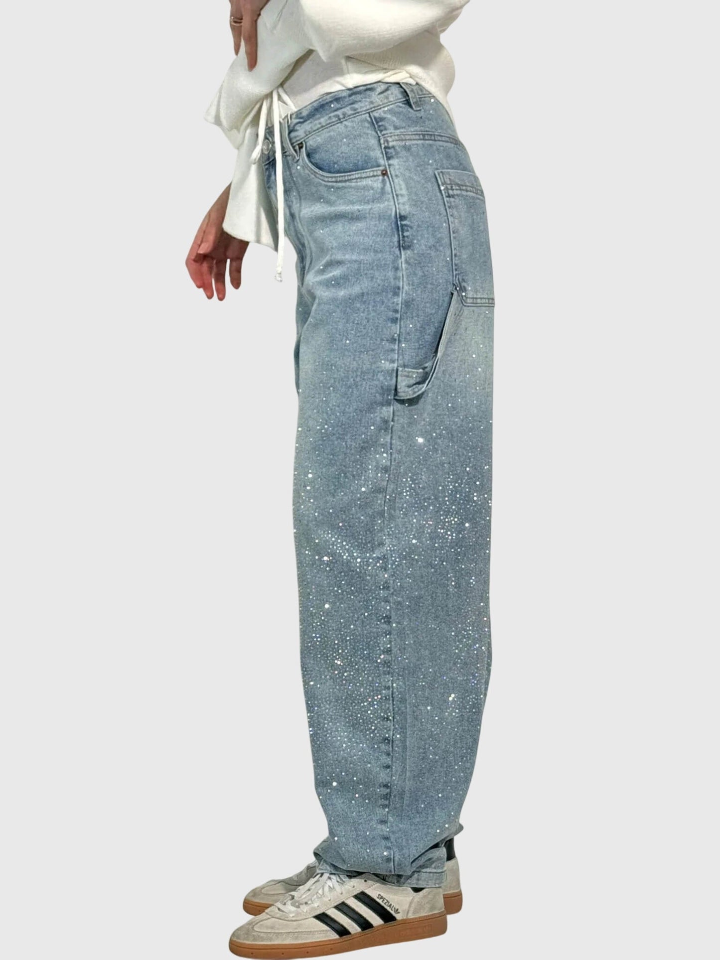 Stella Diamond Jeans With Sparkling Detailing Loose Fit Denim Pants by Selouva
