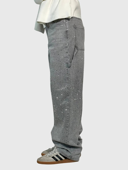 Stella Diamond Jeans With Sparkling Detailing Loose Fit Denim Pants by Selouva