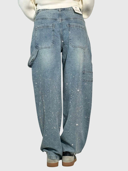 Stella Diamond Jeans With Sparkling Detailing Loose Fit Denim Pants by Selouva