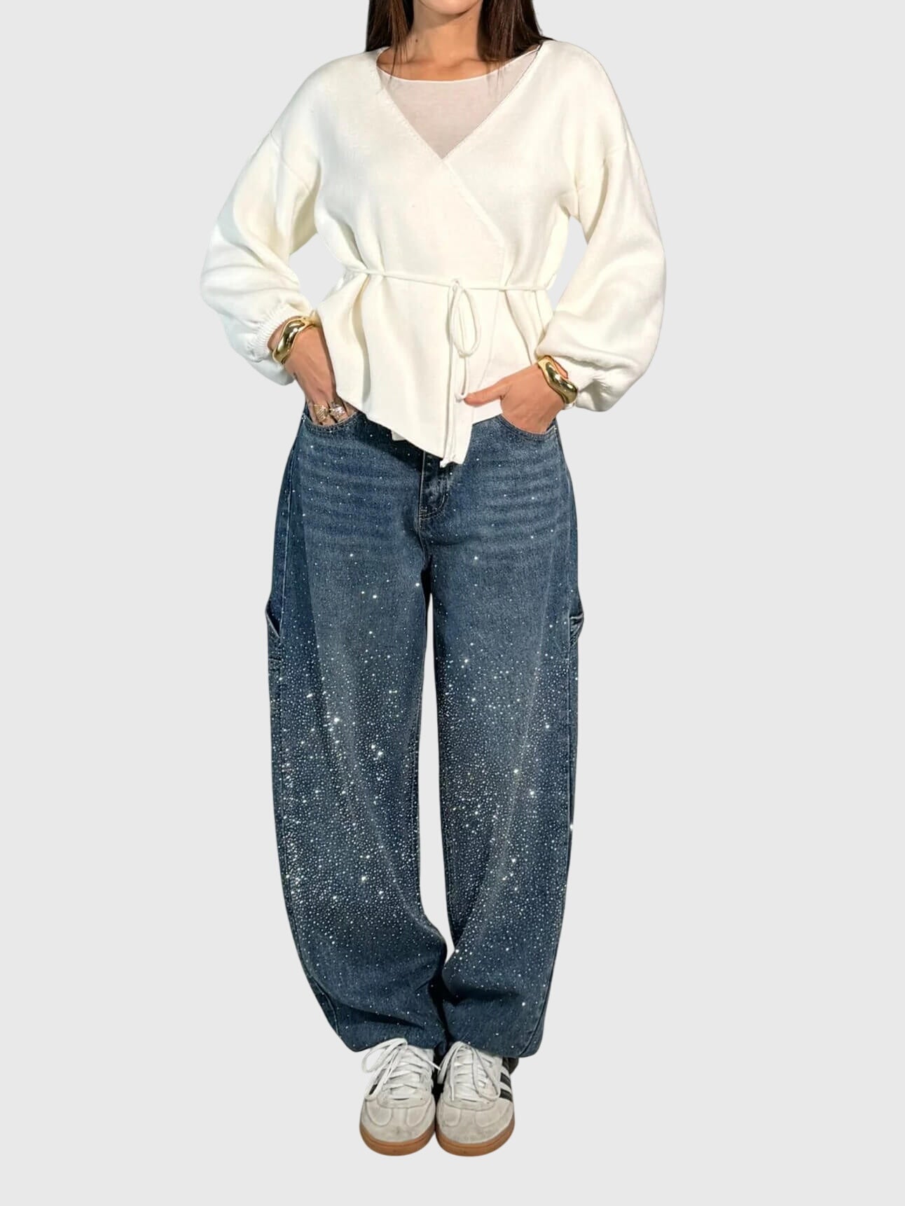 Stella Diamond Jeans With Sparkling Detailing Loose Fit Denim Pants by Selouva