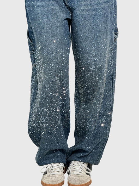 Stella Diamond Jeans With Sparkling Detailing Loose Fit Denim Pants by Selouva