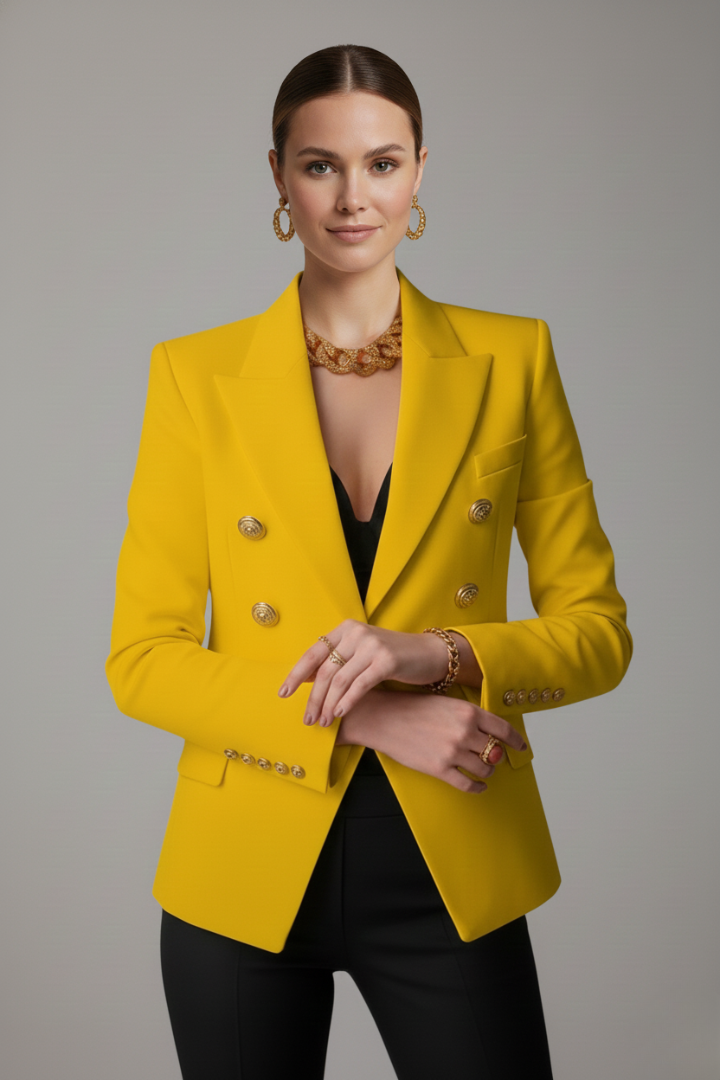 Rebecca Women Double Breasted Blazer With Gold Tone Button Details by Selouva