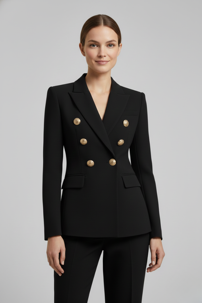 Rebecca Women Double Breasted Blazer With Gold Tone Button Details by Selouva