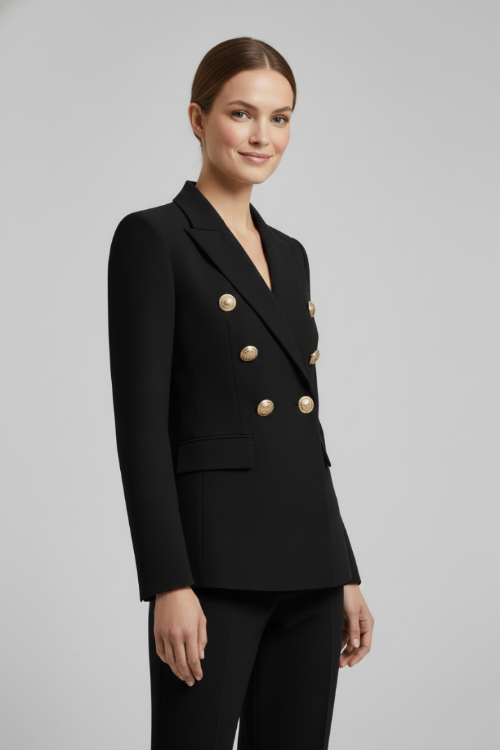 Rebecca Women Double Breasted Blazer With Gold Tone Button Details by Selouva