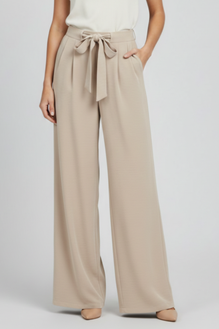 Evelyn Womens Wide Leg Palazzo Trousers With Drawstring Waist by Selouva