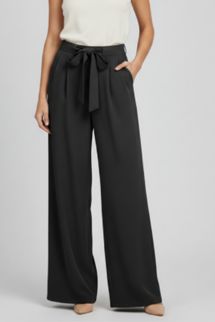 Evelyn Womens Wide Leg Palazzo Trousers With Drawstring Waist by Selouva