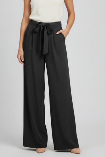 Evelyn Womens Wide Leg Palazzo Trousers With Drawstring Waist by Selouva