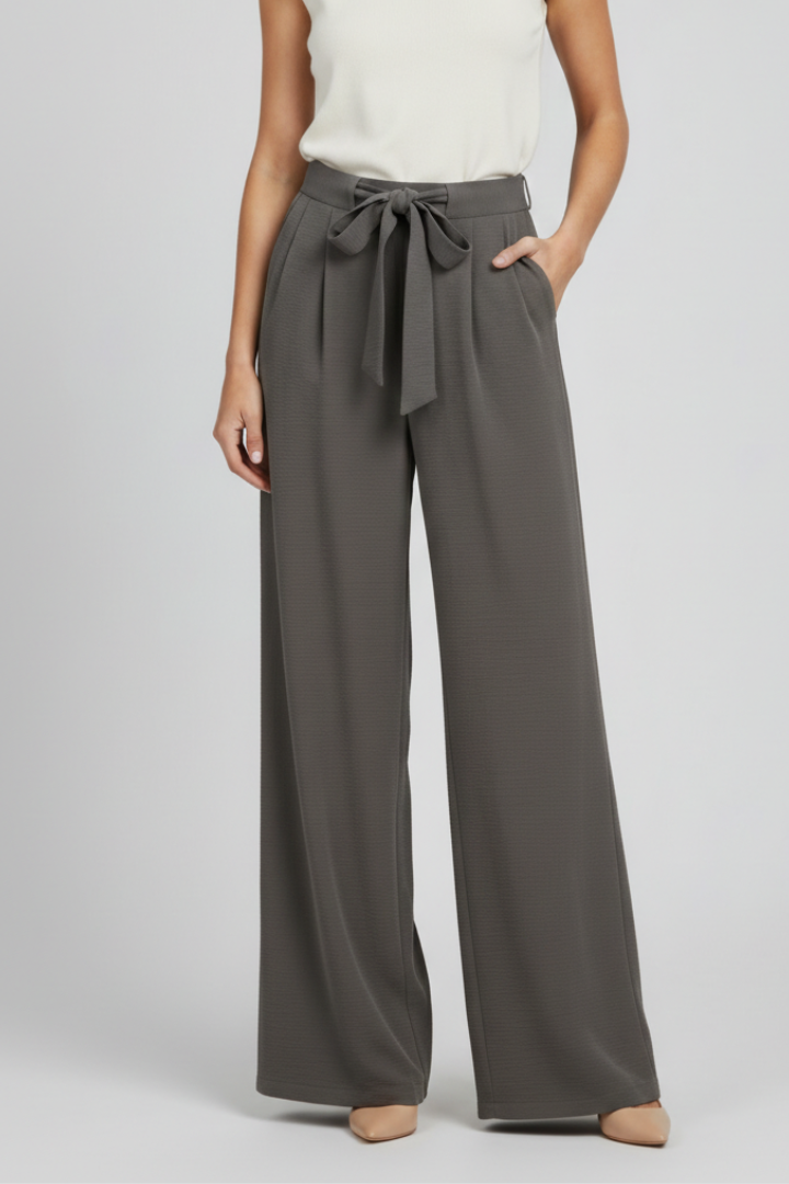 Evelyn Womens Wide Leg Palazzo Trousers With Drawstring Waist by Selouva