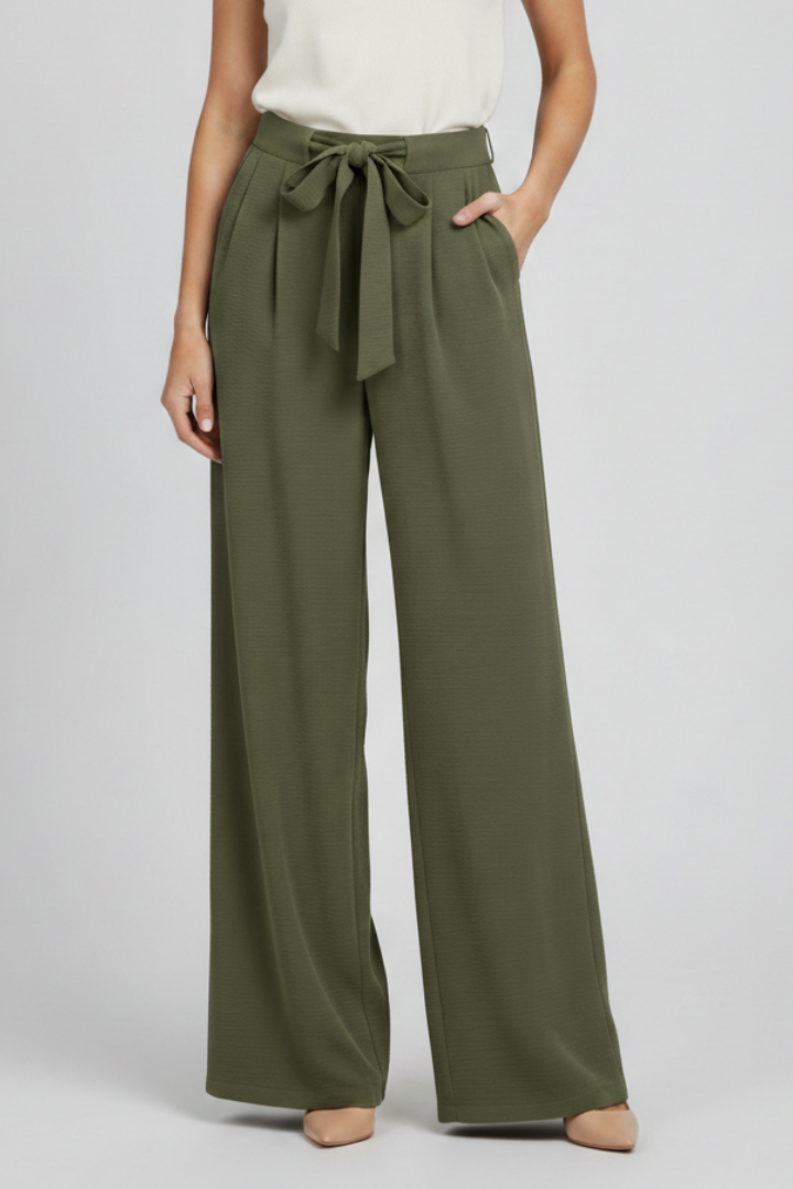 Evelyn Womens Wide Leg Palazzo Trousers With Drawstring Waist by Selouva