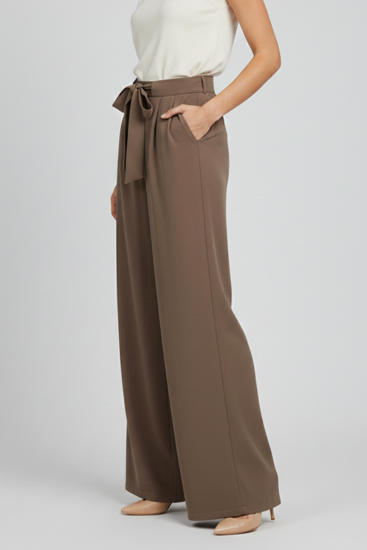Evelyn Womens Wide Leg Palazzo Trousers With Drawstring Waist by Selouva
