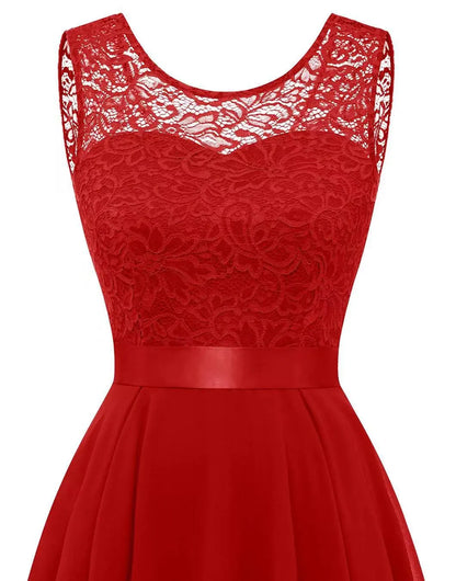 Kaitlyn Women's Burgundy Lace High-Low Wedding Guest Dress by Selouva