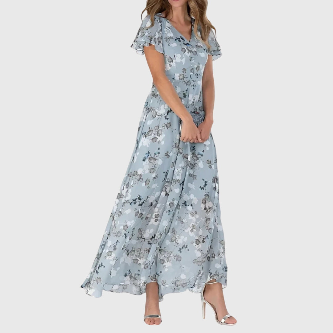 Lola Floral Maxi Dress Figure Flattering Peach Print for Elegant Occasions by Selouva