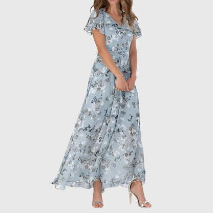 Lola Floral Maxi Dress Figure Flattering Peach Print for Elegant Occasions by Selouva