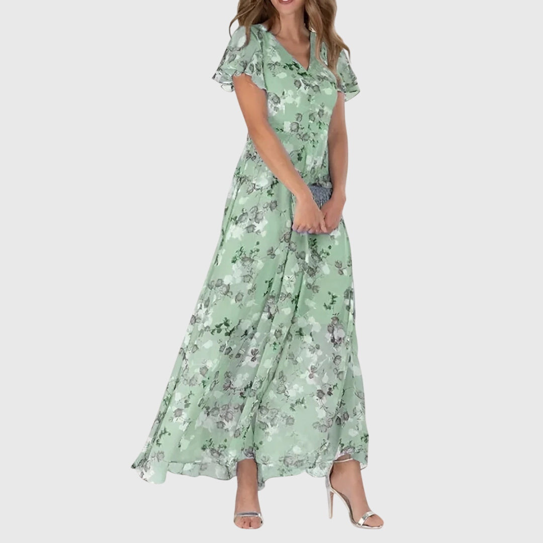 Lola Floral Maxi Dress Figure Flattering Peach Print for Elegant Occasions by Selouva