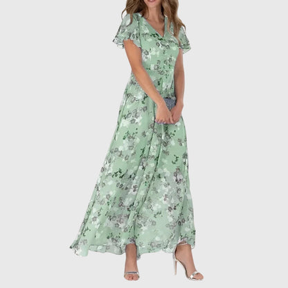 Lola Floral Maxi Dress Figure Flattering Peach Print for Elegant Occasions by Selouva