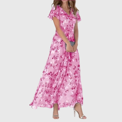 Lola Floral Maxi Dress Figure Flattering Peach Print for Elegant Occasions by Selouva