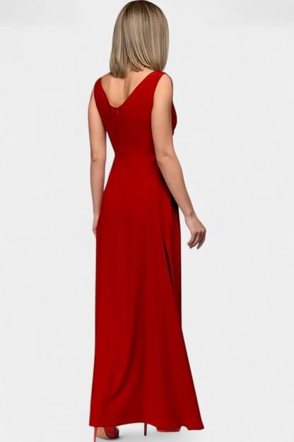 Vittalyn Burgundy Sophisticated Evening Dress With Draped Cross Neckline by Selouva