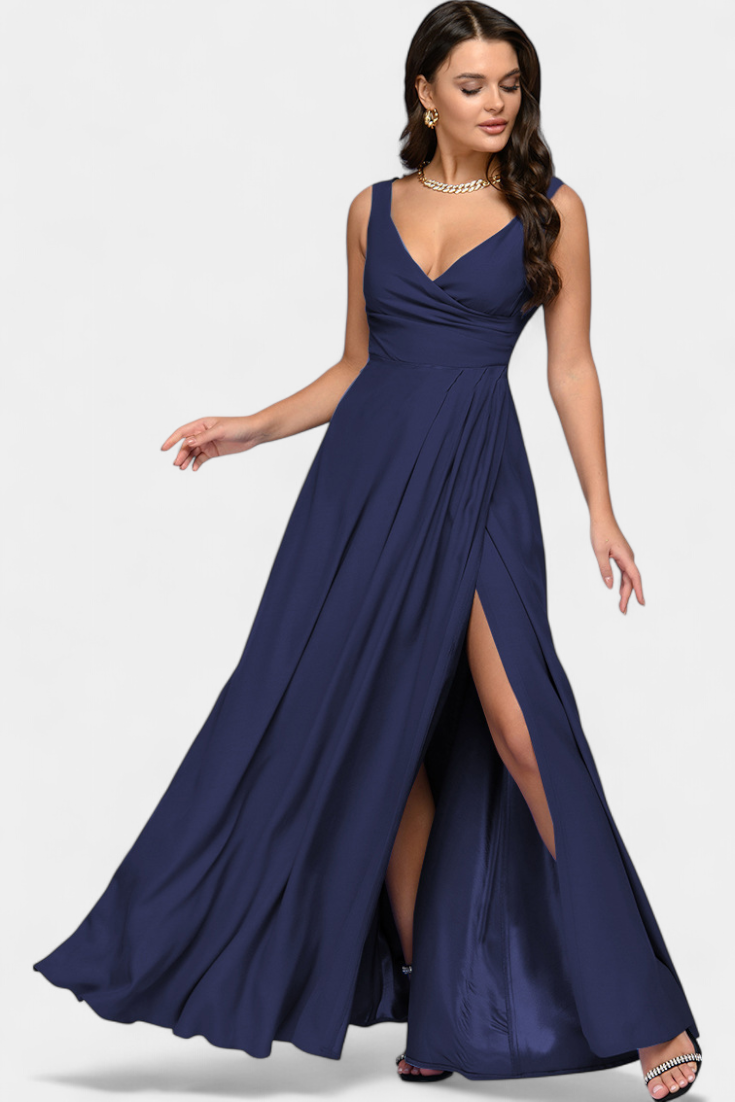 Vittalyn Burgundy Sophisticated Evening Dress With Draped Cross Neckline by Selouva