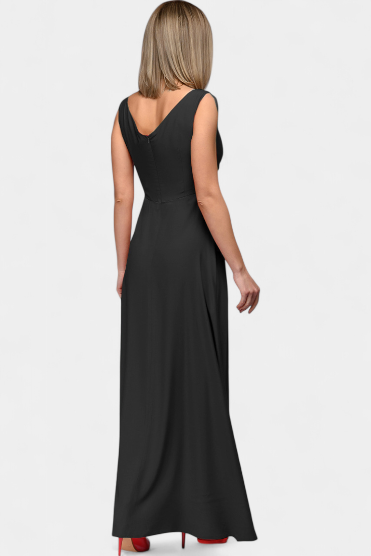 Vittalyn Burgundy Sophisticated Evening Dress With Draped Cross Neckline by Selouva