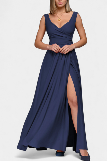 Vittalyn Burgundy Sophisticated Evening Dress With Draped Cross Neckline by Selouva