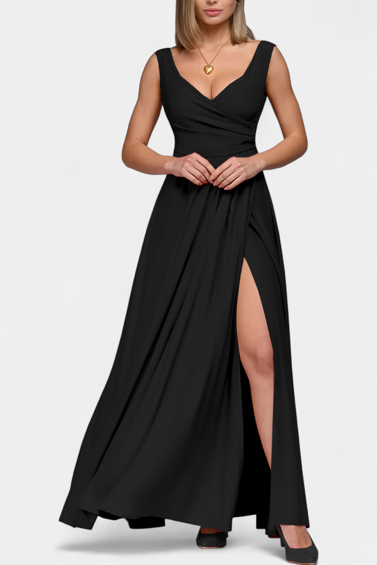 Vittalyn Burgundy Sophisticated Evening Dress With Draped Cross Neckline by Selouva