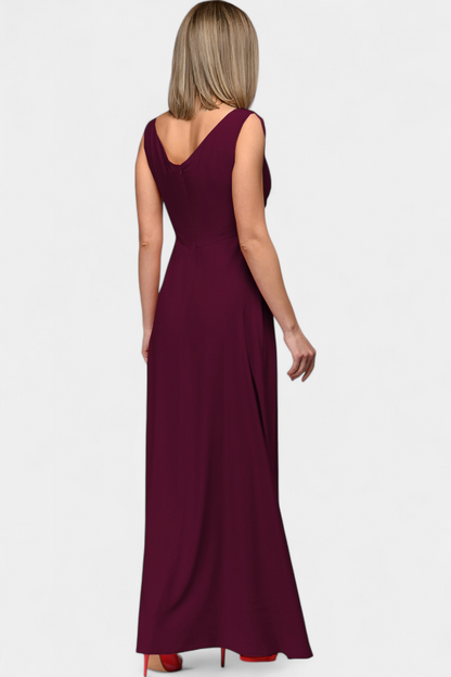 Vittalyn Burgundy Sophisticated Evening Dress With Draped Cross Neckline by Selouva