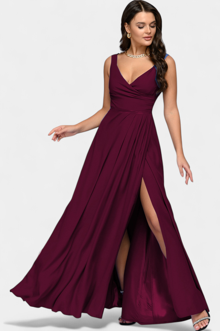 Vittalyn Burgundy Sophisticated Evening Dress With Draped Cross Neckline by Selouva
