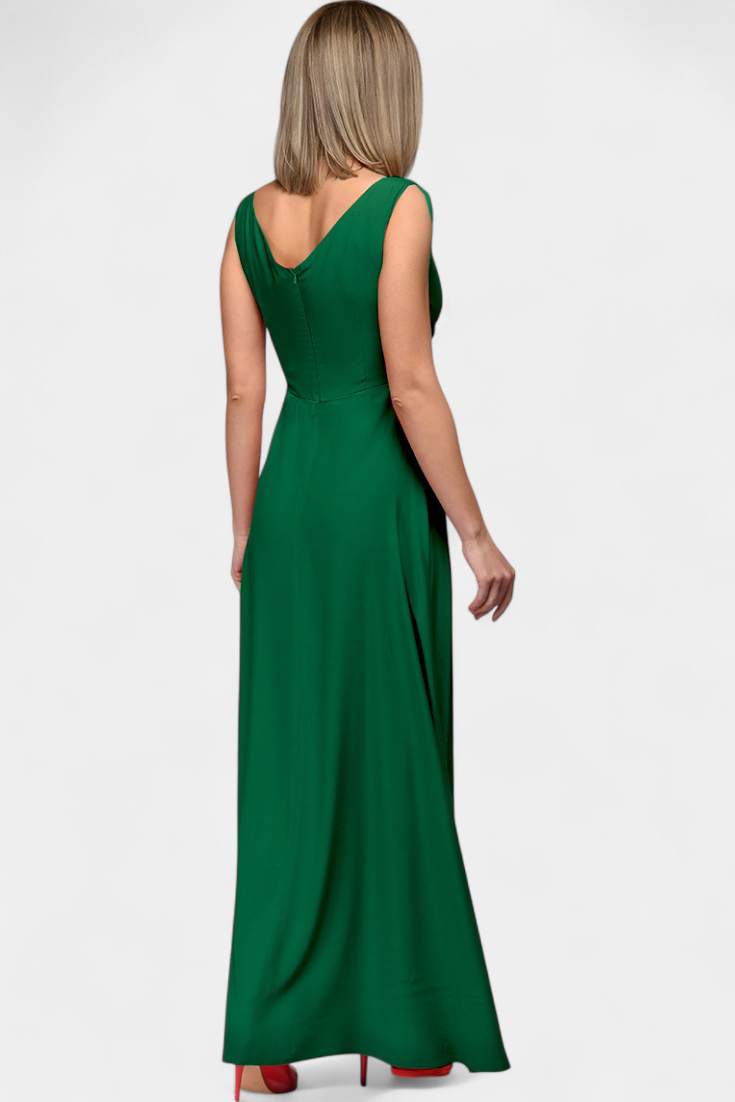 Vittalyn Burgundy Sophisticated Evening Dress With Draped Cross Neckline by Selouva