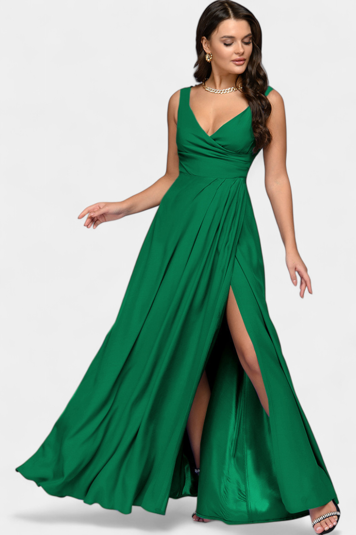 Vittalyn Burgundy Sophisticated Evening Dress With Draped Cross Neckline by Selouva