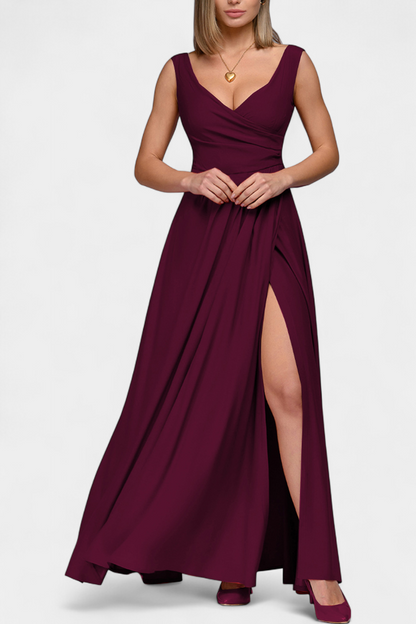 Vittalyn Burgundy Sophisticated Evening Dress With Draped Cross Neckline by Selouva