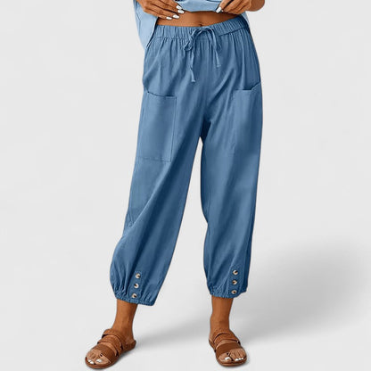 Jolie Sophisticated Cotton Linen Wide Leg Pants With Elastic Waist by Selouva