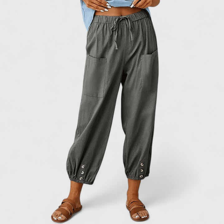 Jolie Sophisticated Cotton Linen Wide Leg Pants With Elastic Waist by Selouva