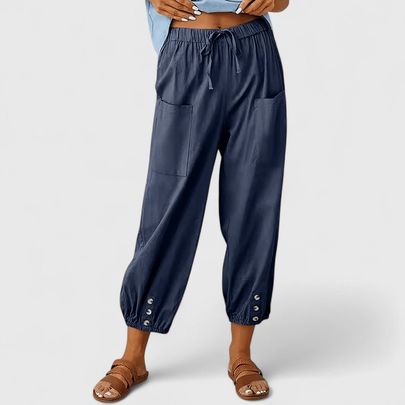 Jolie Sophisticated Cotton Linen Wide Leg Pants With Elastic Waist by Selouva