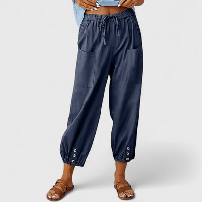 Jolie Sophisticated Cotton Linen Wide Leg Pants With Elastic Waist by Selouva