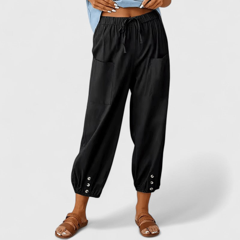 Jolie Sophisticated Cotton Linen Wide Leg Pants With Elastic Waist by Selouva