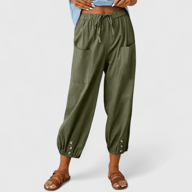 Jolie Sophisticated Cotton Linen Wide Leg Pants With Elastic Waist by Selouva