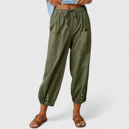Jolie Sophisticated Cotton Linen Wide Leg Pants With Elastic Waist by Selouva