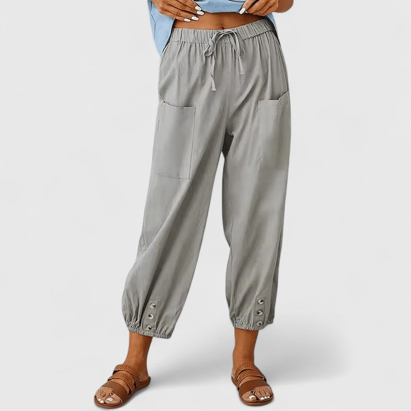 Jolie Sophisticated Cotton Linen Wide Leg Pants With Elastic Waist by Selouva