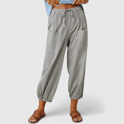 Jolie Sophisticated Cotton Linen Wide Leg Pants With Elastic Waist by Selouva