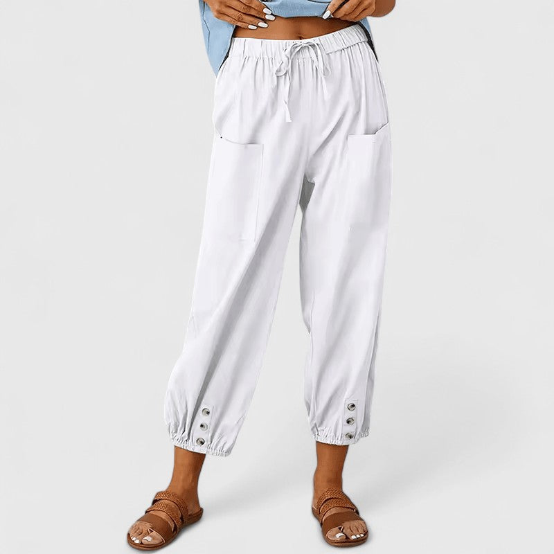 Jolie Sophisticated Cotton Linen Wide Leg Pants With Elastic Waist by Selouva