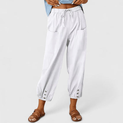 Jolie Sophisticated Cotton Linen Wide Leg Pants With Elastic Waist by Selouva